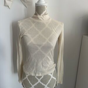 Cream Long Sleeve sheer Turtleneck Top